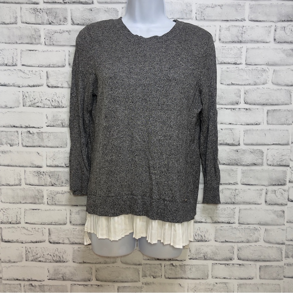 Calvin Klein Pleated Hem Gray 3/4 Sleeves Surplice Back Sweater Small